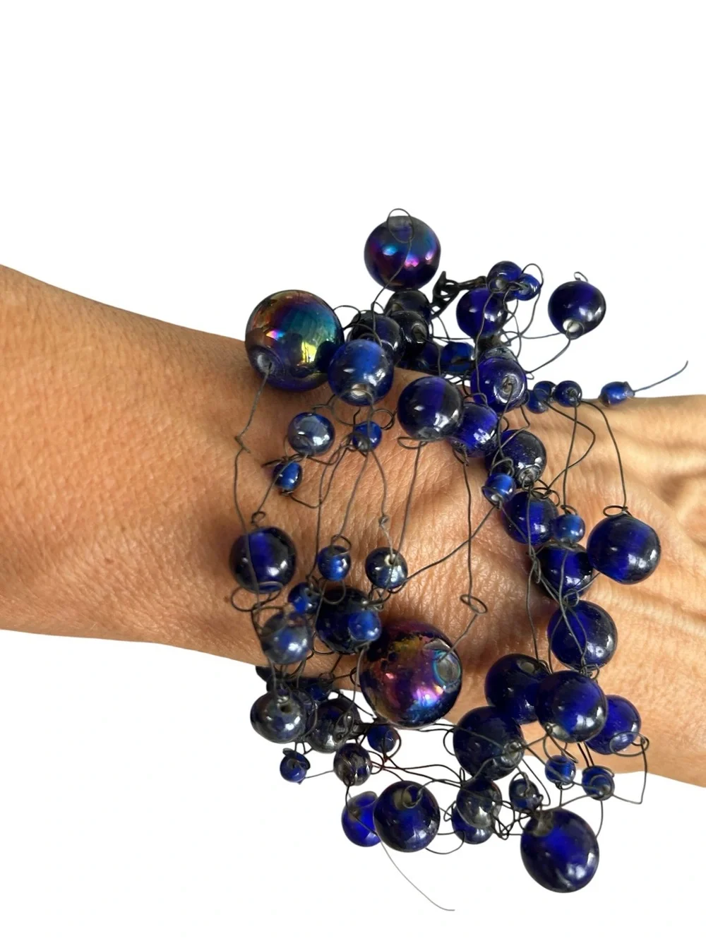 Manouk Sculptural Blue Glass Statement Bead Bracelet
